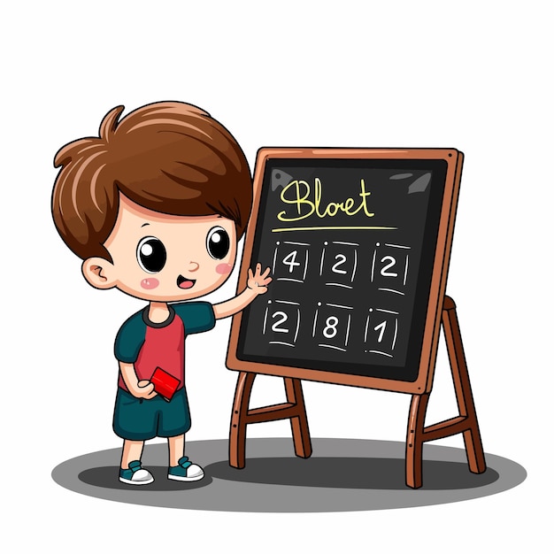 a child stands in front of a blackboard with the number 1 on it