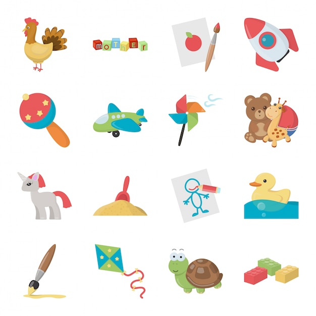 Child of toy isolated cartoon set icon