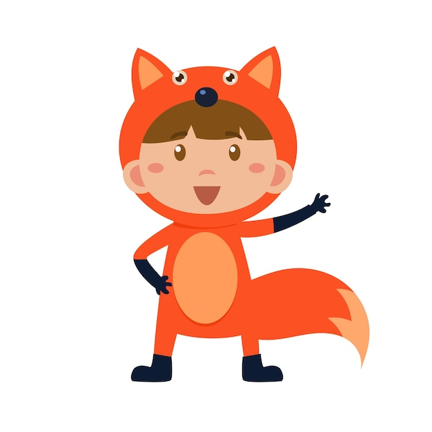 Child Wearing Costume of Fox. Cute Vector Illustration