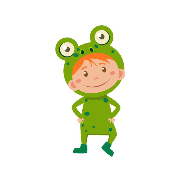 Vector child wearing costume of frog. cute vector illustration