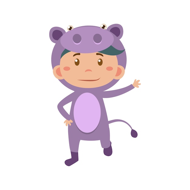 Child Wearing Costume of Hippo. Cute Vector Illustration