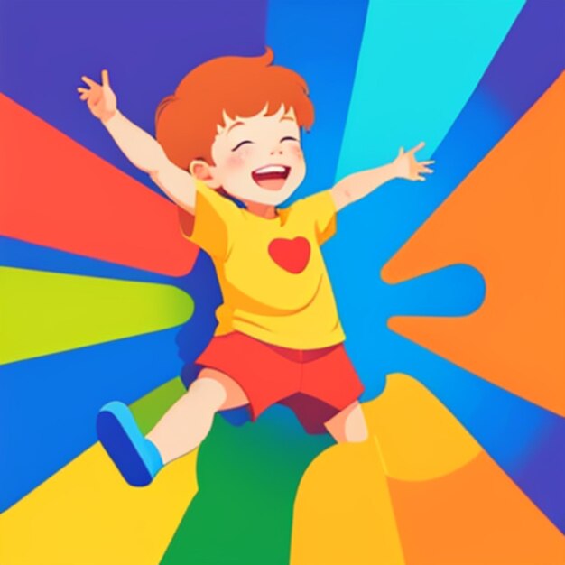 Vector a child with a yellow shirt that says quot happy quot