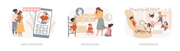 Vector childcare services isolated concept vector illustration set