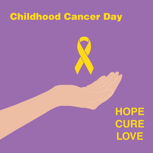 A childhood cancer day banner on a purple background