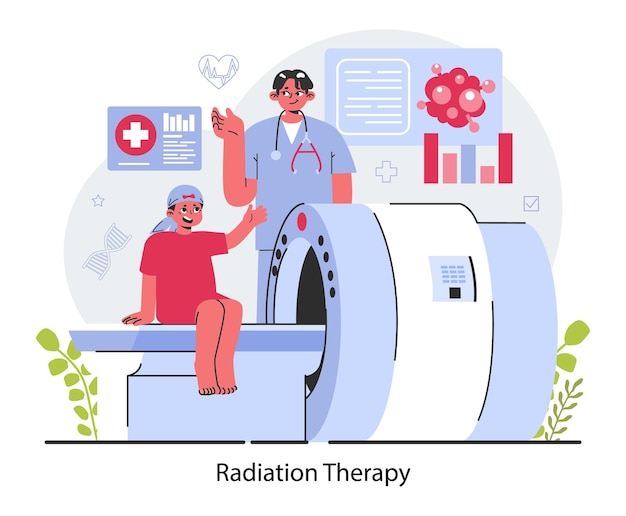 Vector childhood cancer oncology diagnostic and treatment chemotherapy and radiation therapy courageous