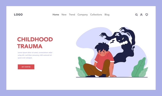 Childhood psychological trauma web banner or landing page impact of traumatic events on kid mental