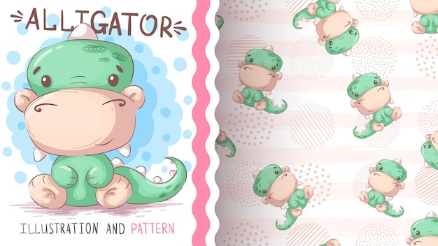 Childish cartoon character animal alligator seamless pattern