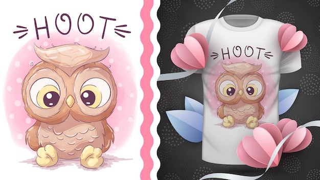 Childish cartoon character animal bird owl  idea for print tshirt