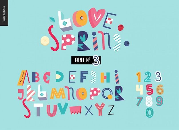 Childish flat alphabet font