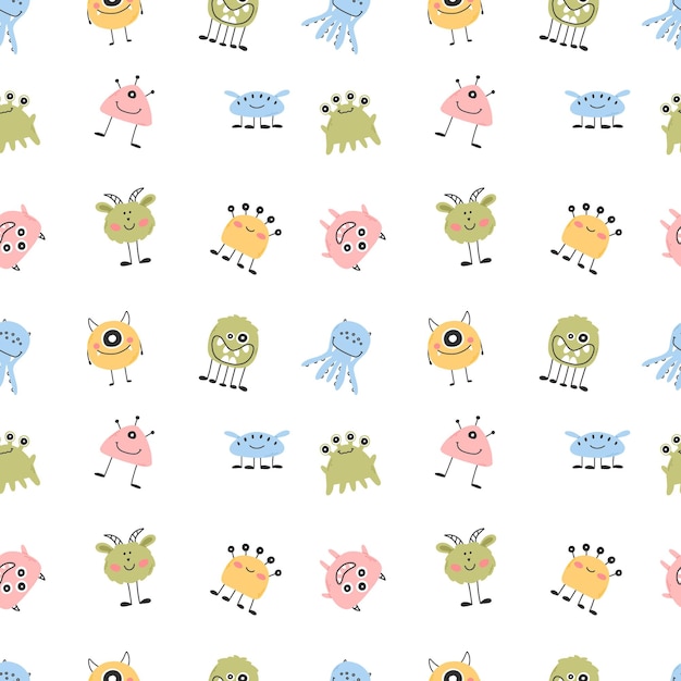 Childish seamless pattern with cute monster Vector illustration