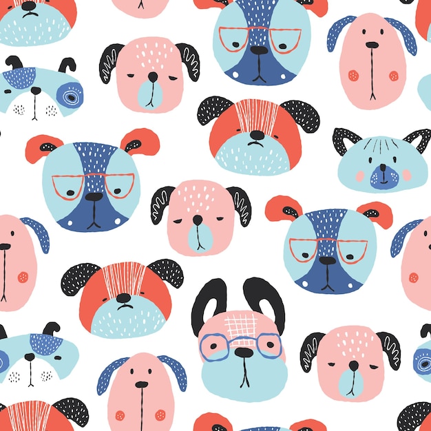 Childish seamless pattern with funny creative dogs Creative childish texture in scandinavian style Great for fabric textile Vector Illustration