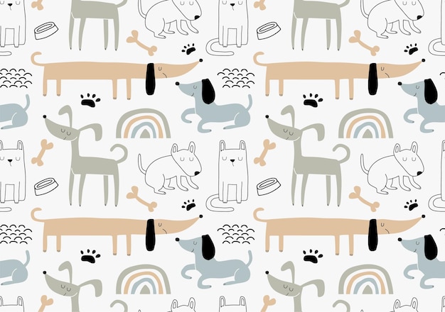 Childish seamless pattern with funny dogs.