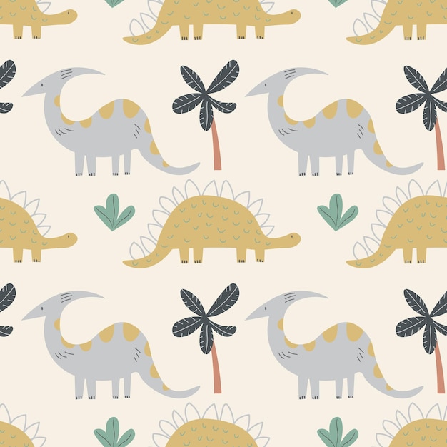 Childish seamless pattern with hand drawn Dino in Scandinavian style Creative vector dinosaurs childish background for fabric textile stock illustration EPS