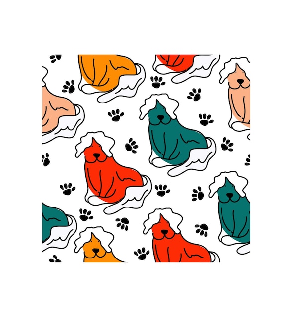 Childish seamless pattern with hand drawn dogs Trendy scandinavian vector background