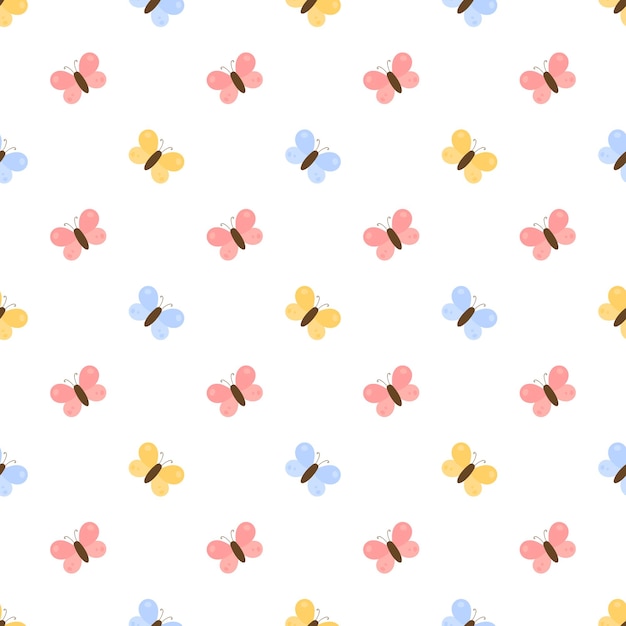 Childish seamless pattern with multicolored cute butterflies