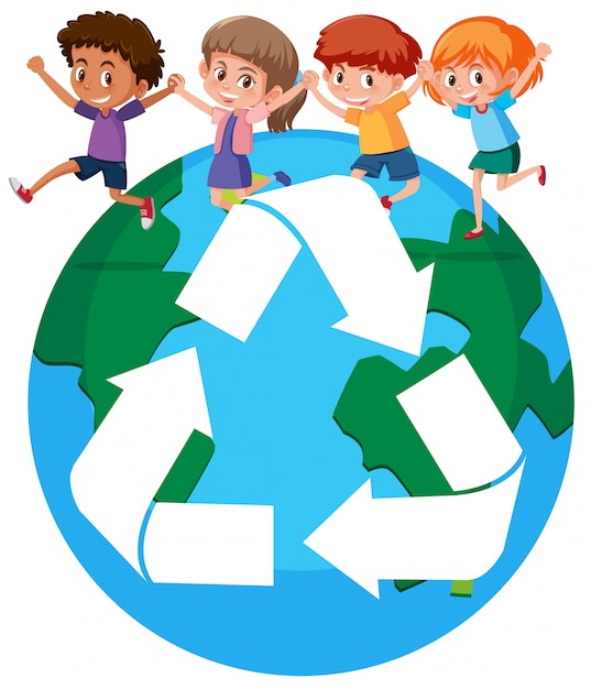 Vector children around the world recycling concept