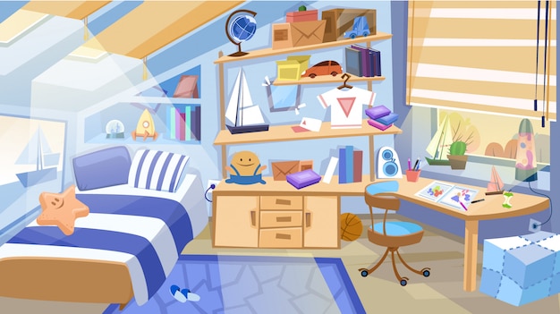 Children Bedroom Interior with Furniture and Toys.