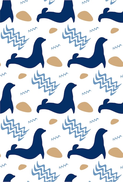 Children blue pattern fur seal wave vector image kids