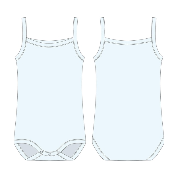 Children bodysuit Baby sleeveless tank top body technical sketch Light blue color Infant underwear outline