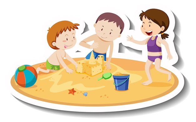 Children building sand castle at the beach