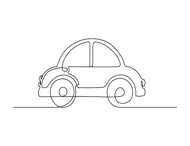 Vector children car one continuous line drawing vector illustration