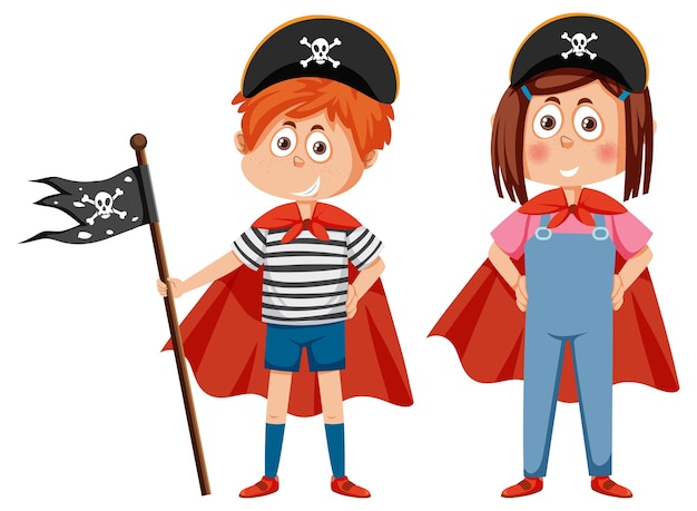 Children cartoon character in pirate outfits