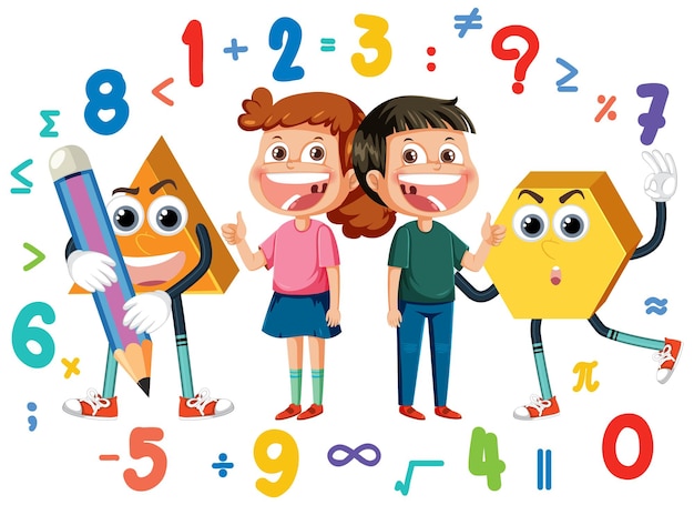 Children cartoon character with math and number theme