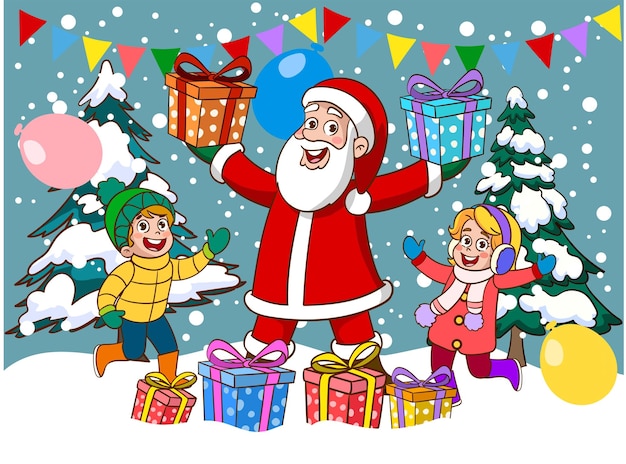 Children Celebrating New Year And Christmas