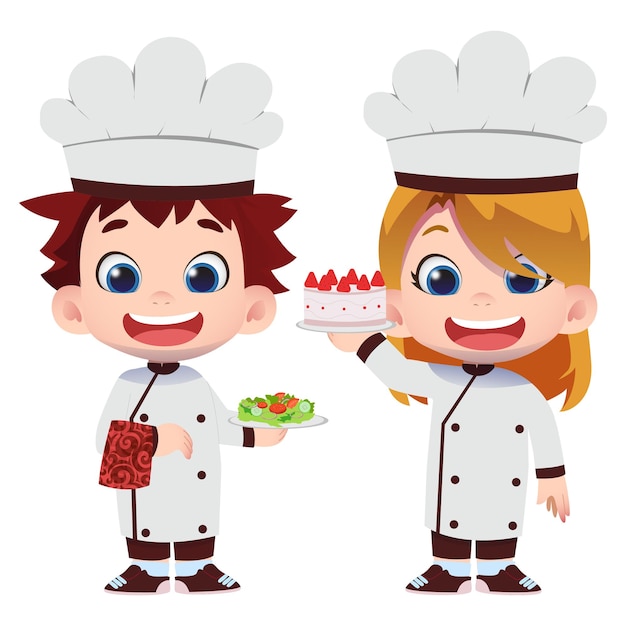 Children character chef holding food