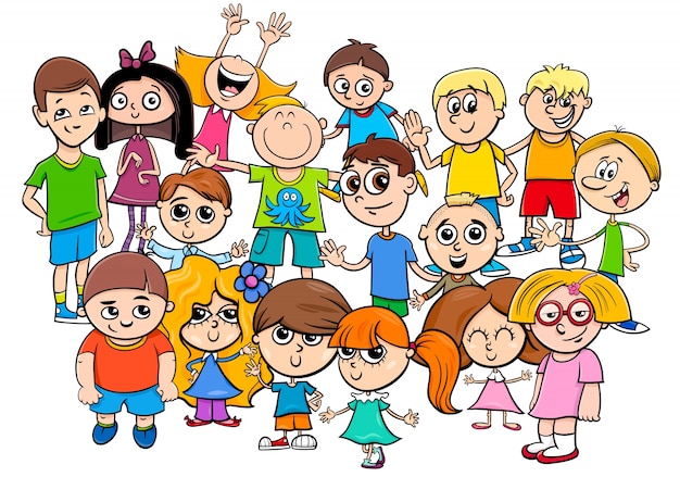 children characters group cartoon illustration