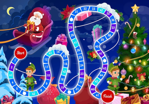 Children Christmas board game with Santa and elfs