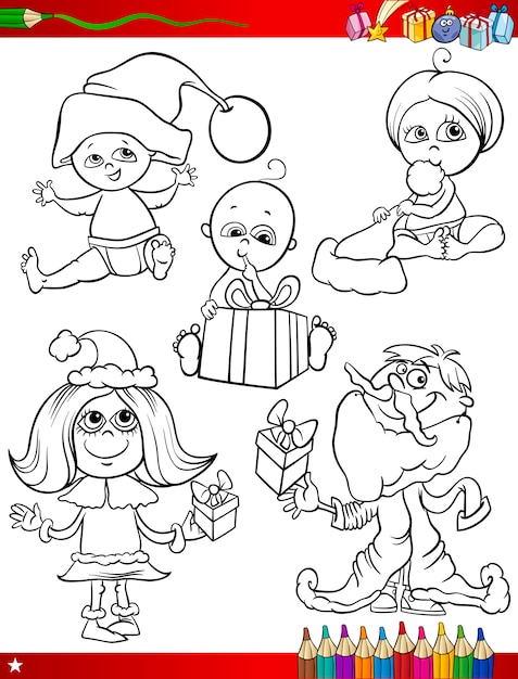 Children at christmas coloring page