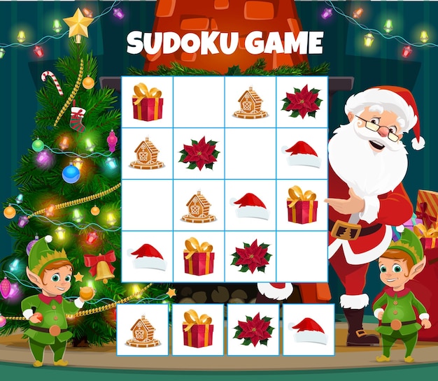 Children Christmas sudoku puzzle game vector