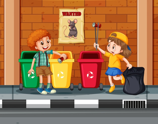 Children Collecting and Cleaning City