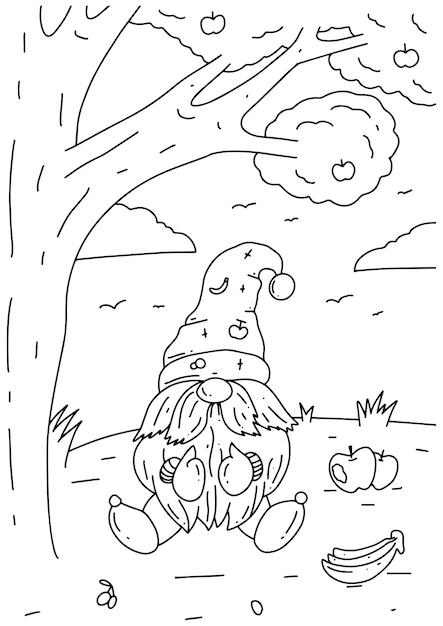 Children coloring book christmas old man gnome nature page 3