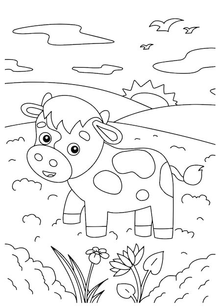 Children coloring book cow page