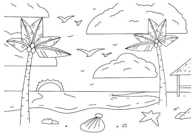 Children coloring book page 4 nature beach