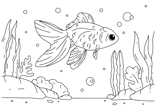 Children coloring book page 5 goldfish ilustration