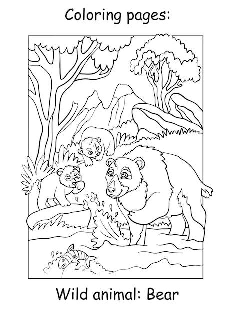 Children coloring book page bears vector illustration