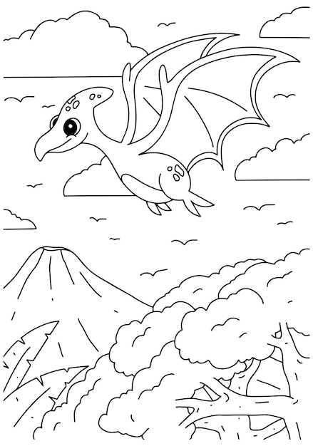 Children coloring book Pterodactyl page