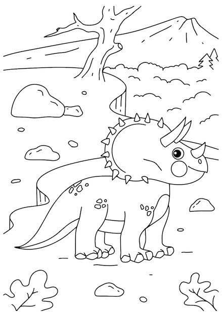 Children coloring book Triceratops dinosaur page