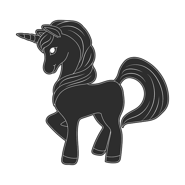 Children Coloring page design with cute black and white unicorn