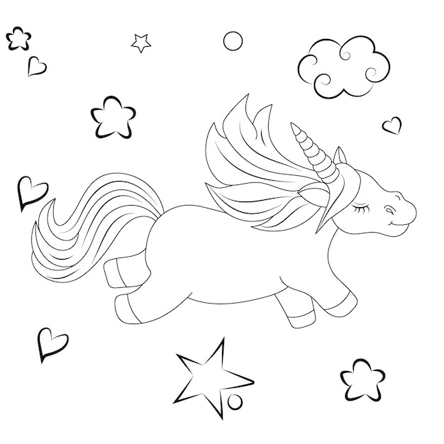 Children Coloring page design with cute unicorn Premium Vector