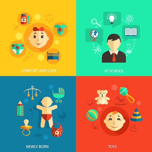 Children concept flat icons