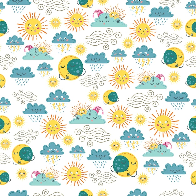 Children cute weather seamless pattern