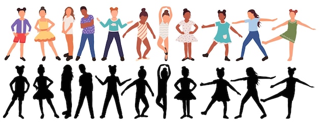 Children dancing silhouette on white background isolated vector