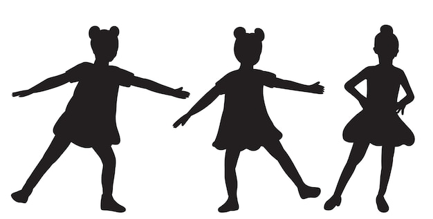 Children dancing silhouette on white background isolated