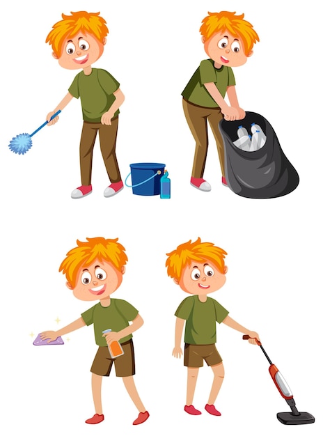 Children doing housework characters set