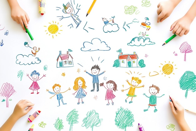 Vector children drawing doodles on paper