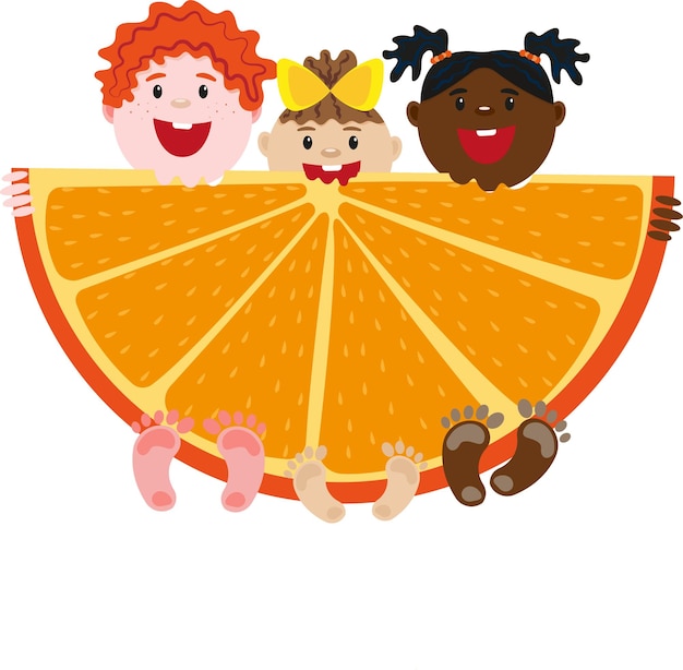 Children eat an orange